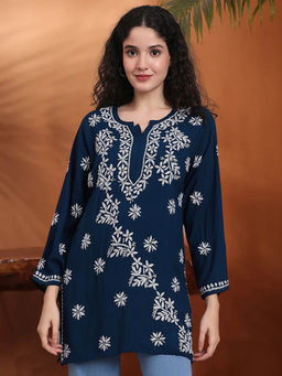 PARAMOUNT CHIKAN - Hand Embroidered Lucknowi Chikankari Rayon Kurti