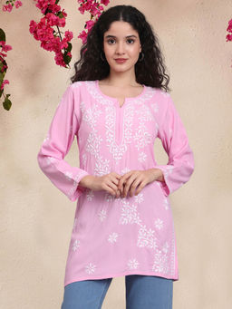 PARAMOUNT CHIKAN - Hand Embroidered Lucknowi Chikankari Rayon Kurti