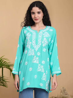 PARAMOUNT CHIKAN - Hand Embroidered Lucknowi Chikankari Rayon Kurti