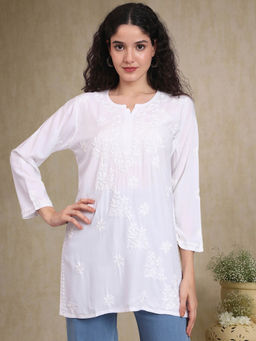 PARAMOUNT CHIKAN - Hand Embroidered Lucknowi Chikankari Rayon Kurti