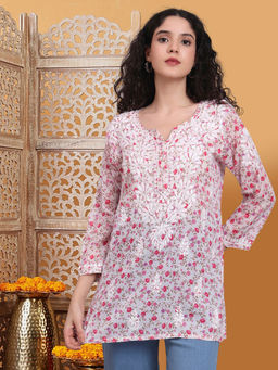 PARAMOUNT CHIKAN - Hand Embroidered Lucknowi Chikankari Mulmul Kurti