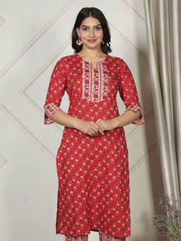 ARAMYA - Soft Cotton Straight Floral Print Kurta