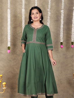 ARAMYA - Soft Cotton Anarkali Solid Kurta