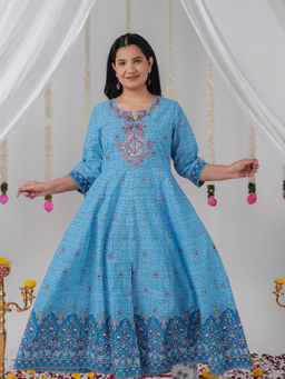 ARAMYA - Soft Cotton Anarkali Geometric Print Kurta