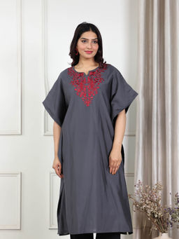 ARAMYA - Viscose Floral Embroidered Kaftan