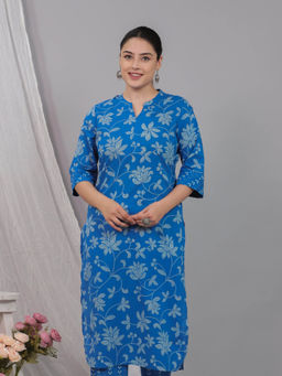 ARAMYA - Soft Cotton Straight Floral Print Kurta