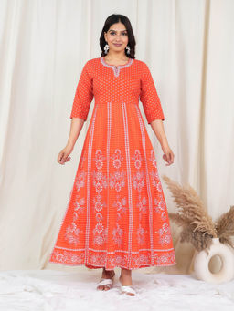 ARAMYA - Soft Cotton Anarkali Floral Print Kurta