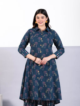 ARAMYA - Soft Cotton High Low Animal Print Kurta