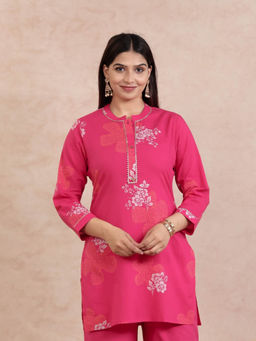ARAMYA - Soft Cotton Straight Floral Print Kurti