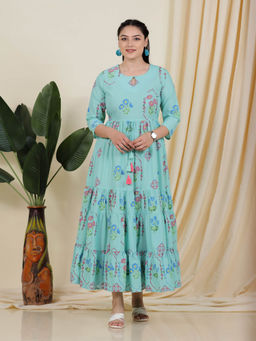 ARAMYA - Soft Cotton A-Line Placement Print Kurta