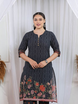 ARAMYA - Soft Cotton A-Line Placement Print Kurta