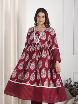 ARAMYA - Soft Cotton Anarkali Floral Print Kurta