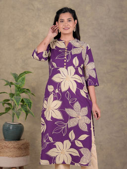 ARAMYA - Soft Cotton Straight Floral Print Kurta