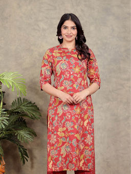 ARAMYA - Soft Cotton Straight Floral Print Kurta