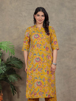 ARAMYA - Soft Cotton Straight Floral Print Kurta