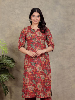 ARAMYA - Soft Cotton Straight Floral Print Kurta