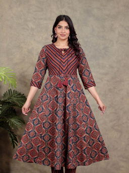 ARAMYA - Soft Cotton Flared Geometric Print Kurta