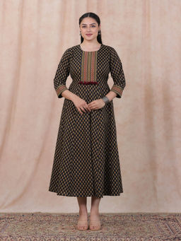 ARAMYA - Soft Cotton Flared Ajrakh Print Kurta