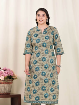 ARAMYA - Soft Cotton Straight Floral Print Kurta