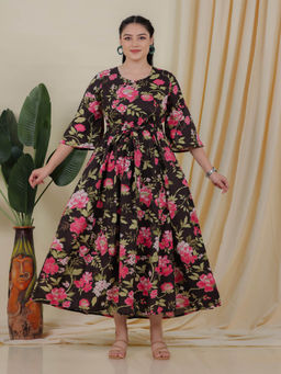 ARAMYA - Soft Cotton Anarkali Floral Print Kurta