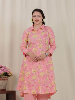 ARAMYA - Soft Cotton High Low Floral Print Kurta