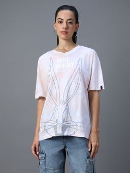Bewakoof - Official Looney Tunes Women's White & Beige Bunny Graphic Printed Oversized T-shirt