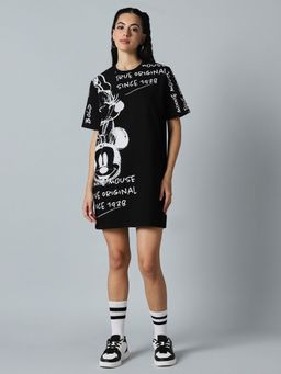 Bewakoof - Heavy Duty 1.0 Disney Women's Black All Over Printed Oversized T-Shirt Dress
