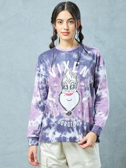 Bewakoof - Official Disney Women's White & Blue Graphic Printed Tie & Dye Oversized T-shirt