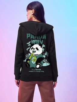 Bewakoof - Women's Black The Panda Way Graphic Printed Zipper Hoodies