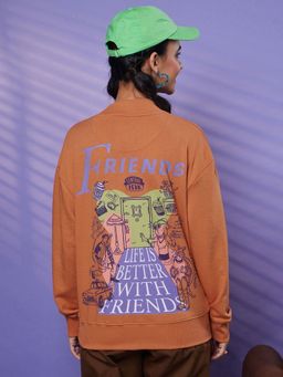 Bewakoof - Friends Women's Orange Life Better Graphic Printed Oversized Sweatshirt