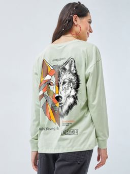Bewakoof - Women's Green Beast Within Graphic Printed Oversized T-shirt