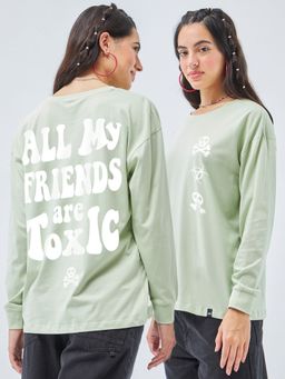Bewakoof - Women's Green Toxic Graphic Printed Oversized T-shirt