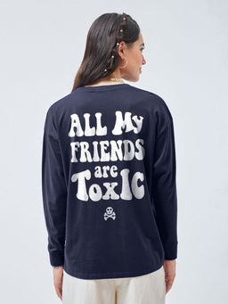 Bewakoof - Women's Blue Toxic Graphic Printed Oversized T-shirt