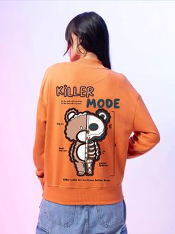Bewakoof - Official Marvel Women's Orange Killer Mode Graphic Printed Oversized Sweatshirt