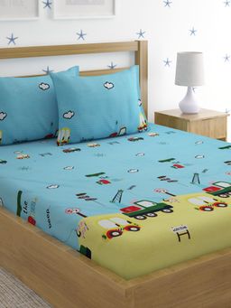 HOSTA HOMES - Multi-Color Cartoon Characters 210 TC Queen Bedsheet with 2 Pillow Covers