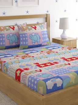HOSTA HOMES - Multi-Color Cartoon Characters 220 TC Queen Bedsheet with 2 Pillow Covers