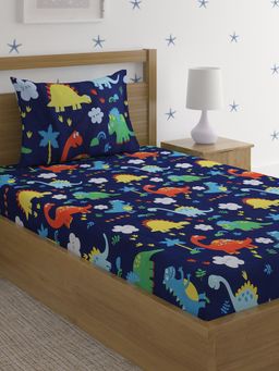 HOSTA HOMES - Multi-Color Cartoon Characters 220 TC Single Bedsheet With 1 Pillow Covers