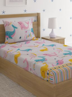 HOSTA HOMES - Multi-Color Graphic 210 TC Cartoon Single Bedsheet with 1 Pillow Cover