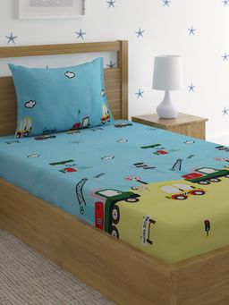 HOSTA HOMES - Multi-Color Cartoon Characters 210 TC Single Bedsheet with 1 Pillow Covers