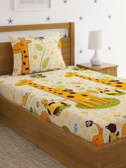 HOSTA HOMES - Multi-Color Graphic 220 TC Single Bedsheet with 1 Pillow Covers