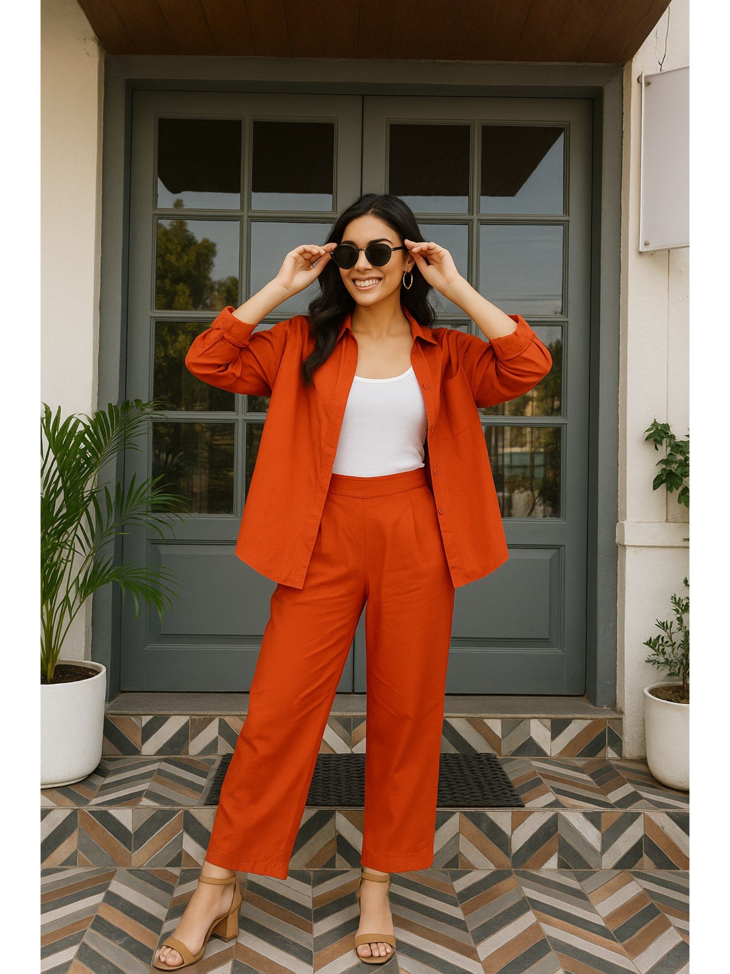 lounge dreams Rust Poplin Cotton Co-Ord Set-picture-15
