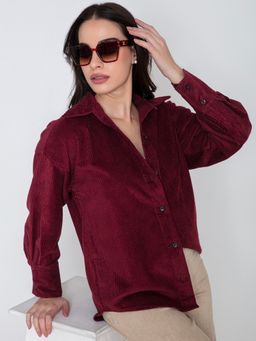 Lounge Dreams - Maroon Corduroy Oversized Shirt