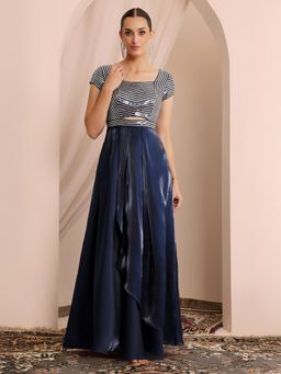 Miss Chase - Women's Navy Blue Embellished Gown