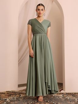 Miss Chase - Women's Embellished Pale Olive Gown