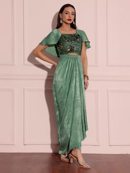 Miss Chase - Women's Siege Green Cape Embellished Maxi Dress