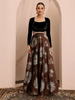 Miss Chase - Women's Brown Floral Cut-Out Maxi Dress