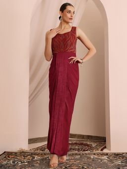 Miss Chase - Women's Embroidered Satin Red Dress