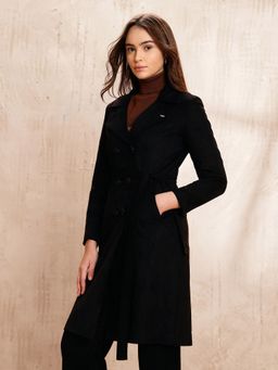 U.S. POLO ASSN. - Black Double Breasted Notch Lapel Coat with Belt