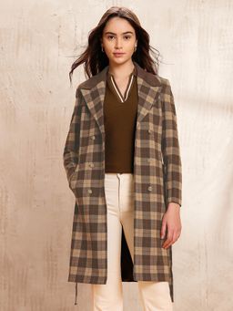 U.S. POLO ASSN. - Checked Double Breasted Notch Lapel Trench Coat with Belt