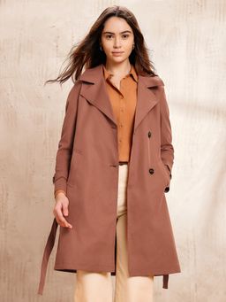 U.S. POLO ASSN. - Brown Double Breasted Notch Lapel Trench Coat with Belt